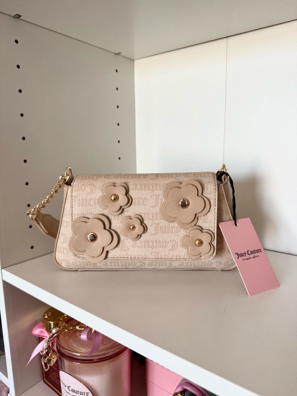 Juicy Couture “Bouquet” Beige Floral Chain Shoulder Bag
